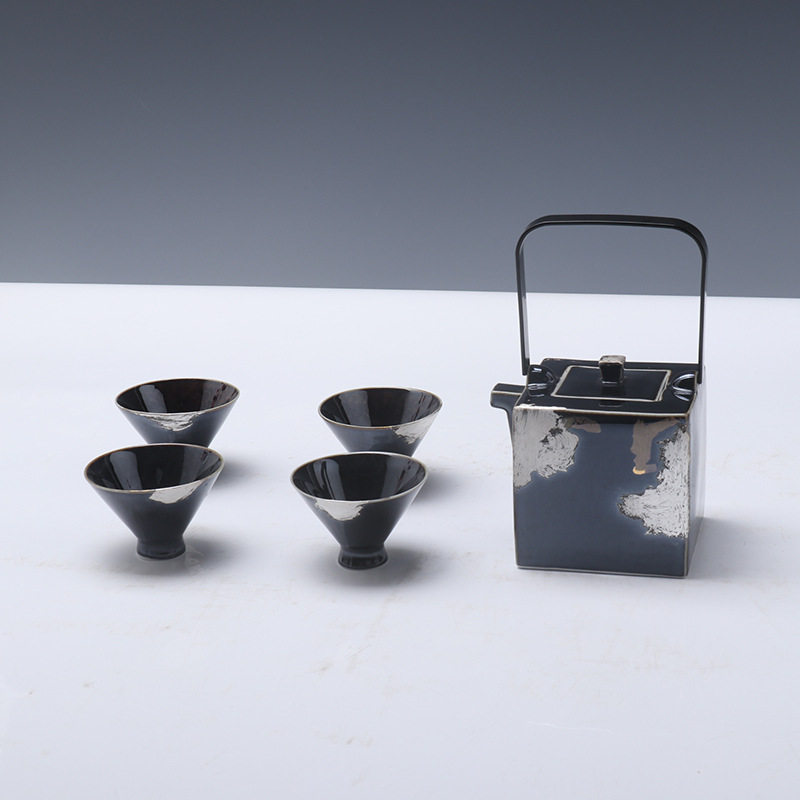 新中式大理石茶具组合 创意陶瓷铁艺桌面装饰品适用于客厅书房