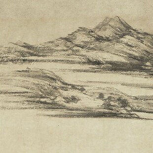 元倪瓒渔庄秋霁图古代山水画卷轴文人国画字画复制品仿古画挂画