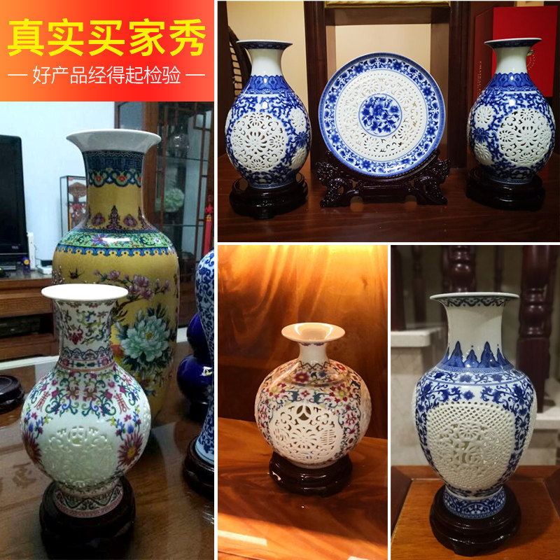 景德镇陶瓷花瓶摆件新中式粉彩桌面客厅插花器酒柜装饰品瓶子