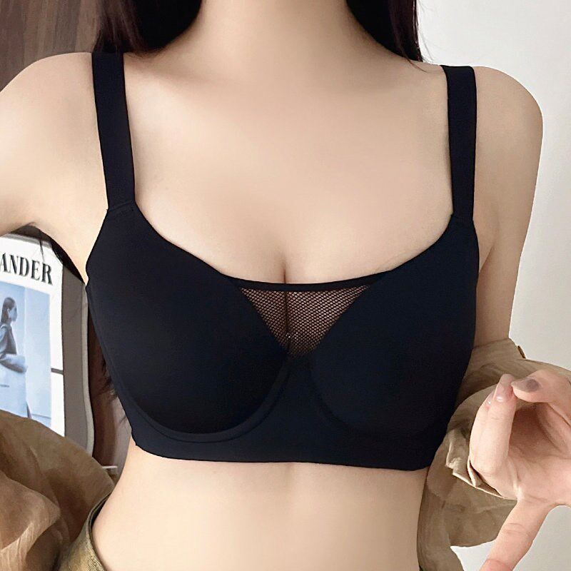软钢圈一片式大码95D抹胸女聚拢C内衣大胸显小无痕薄防走光文胸罩