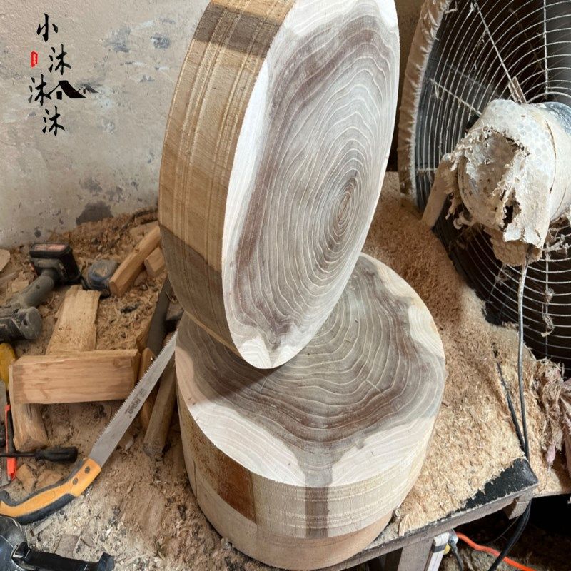 加厚菜墩实木圆形整木剁骨肉墩砧板加厚家庭肉摊饭店专.用榆木菜