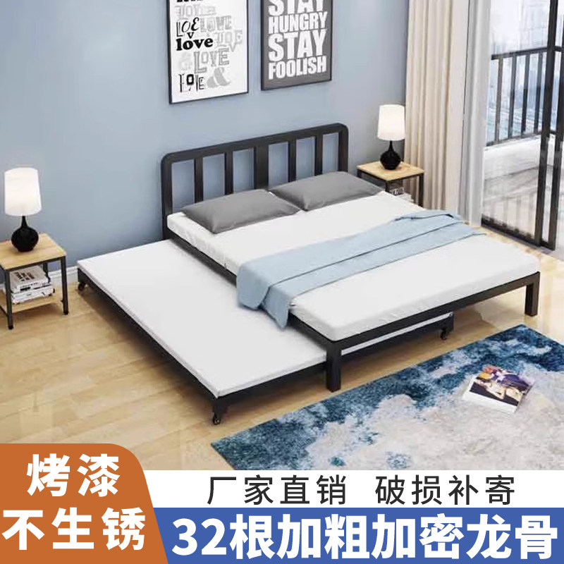 铁床儿童床单人床拖床双层抽拉床子母G床可移动有轮子看护床推拉
