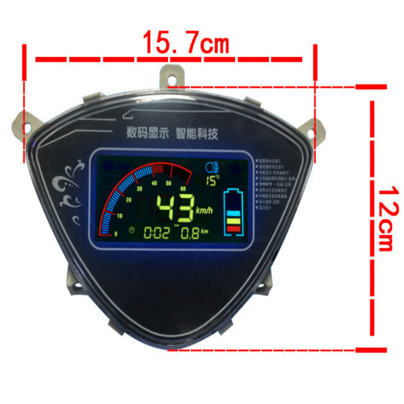电动车液晶仪表雷霆王码表数显电量速度里程4L8-96v公里改装锂电