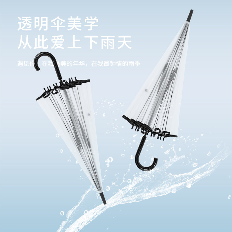 16骨透明雨伞h网红女高颜值ins风自动学生大号白色拍照定制长柄伞