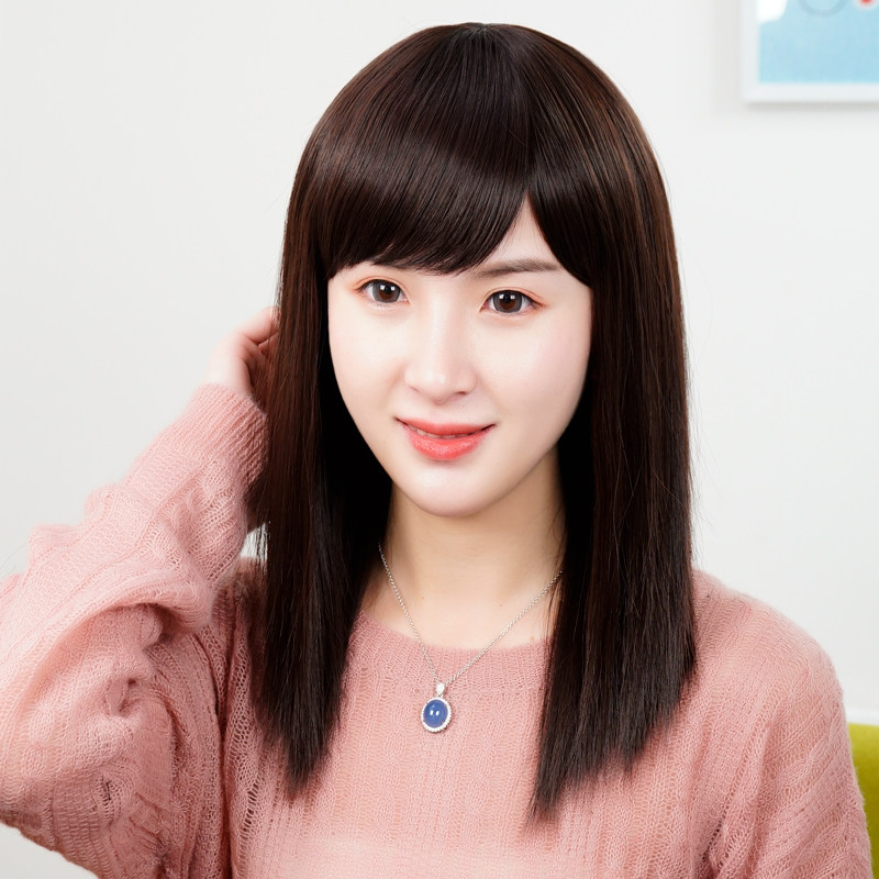 假发女长发自然全头甜美可爱斜刘海C夏季减龄真发全真人发发套可