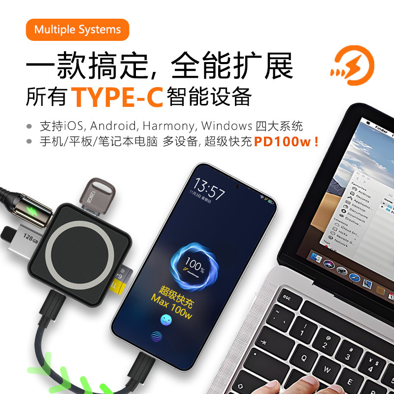 TYPE-C扩展坞站PD100W快充通用