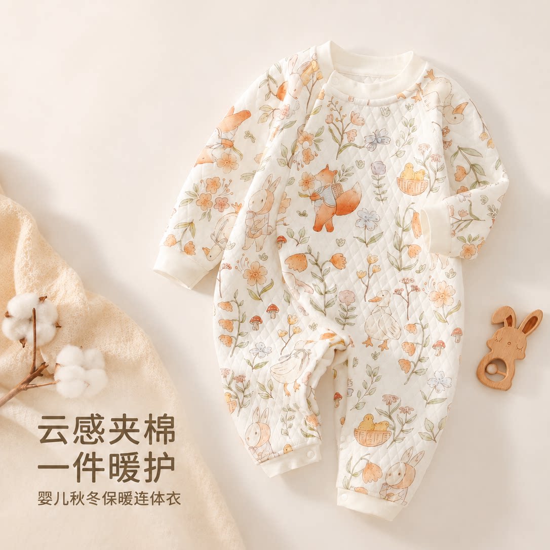 爬行服婴童连体衣男女长袖保暖女宝宝初生空调儿服亲肤衣服加厚
