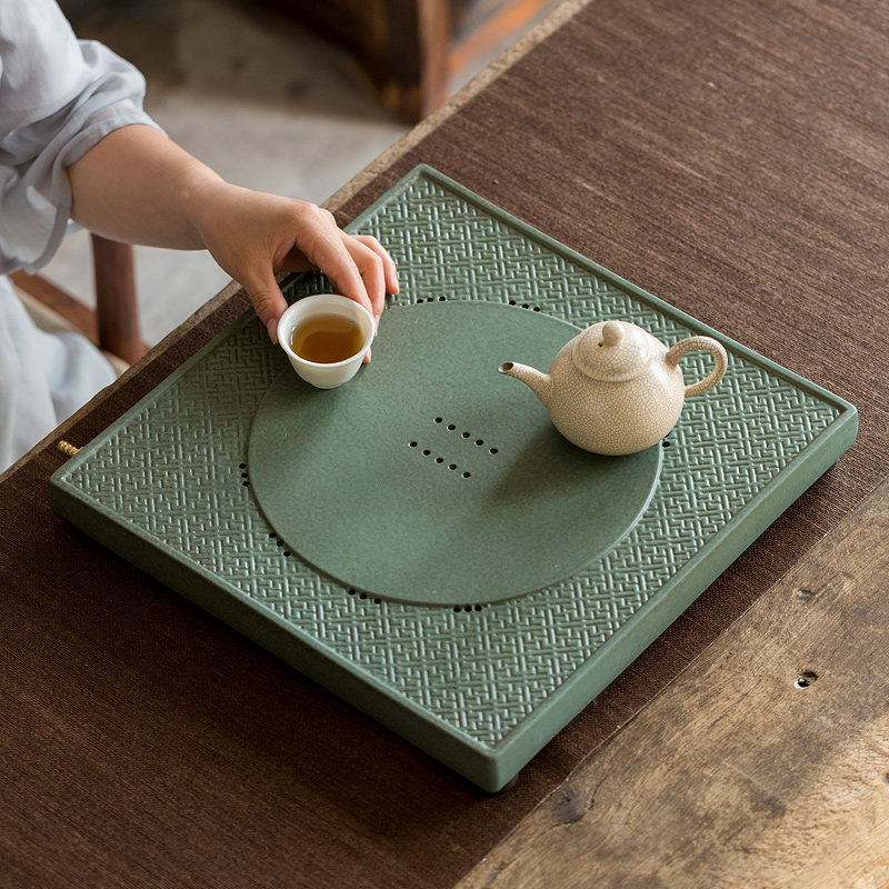 碌心 中国风陶瓷茶盘 中式简约排水茶台 储水托盘茶具 家用干泡台