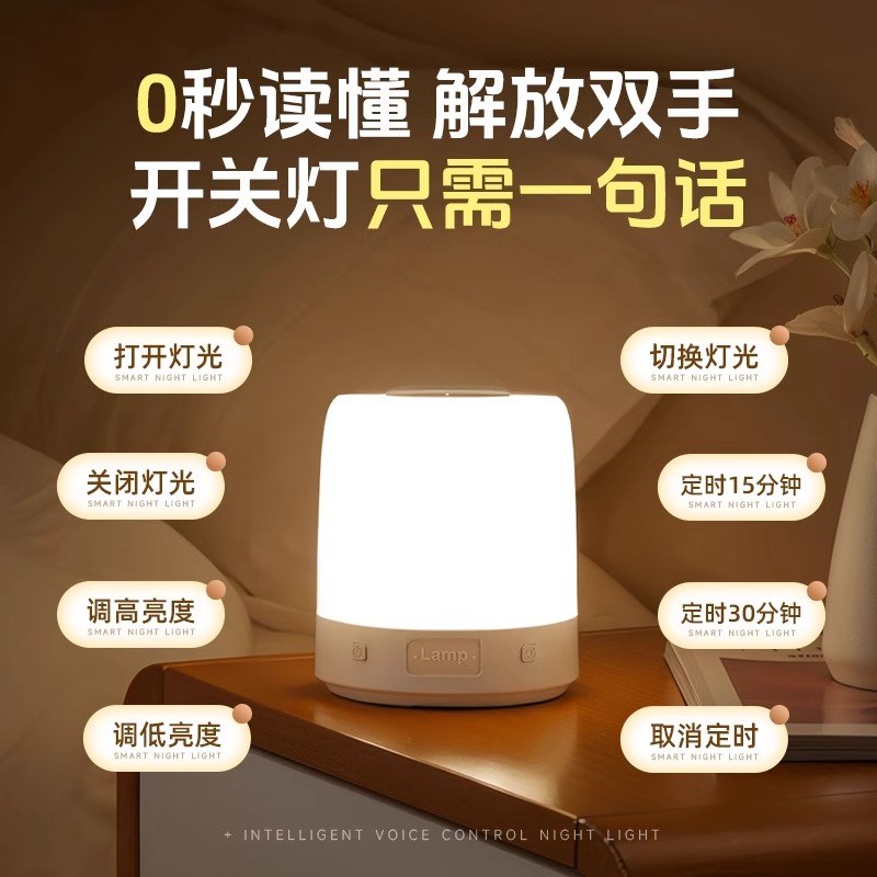 智能语音灯小夜灯声控感应卧室床头睡觉定时家用夜晚台灯2024新款