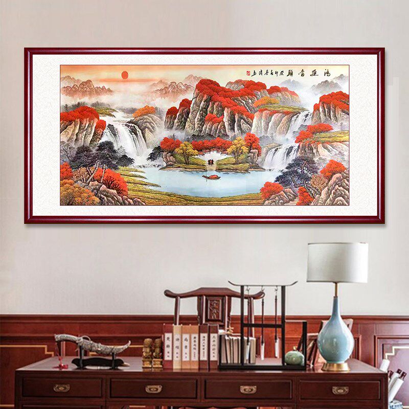 纯手绘鸿运当头国画山水画客厅装饰画聚宝盆字画办公室挂画靠山图