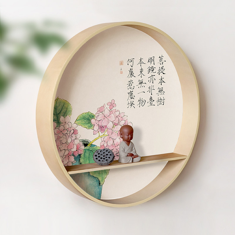 新中式客厅玄关装饰画餐厅墙面装饰实木挂件置物架茶室日式挂画