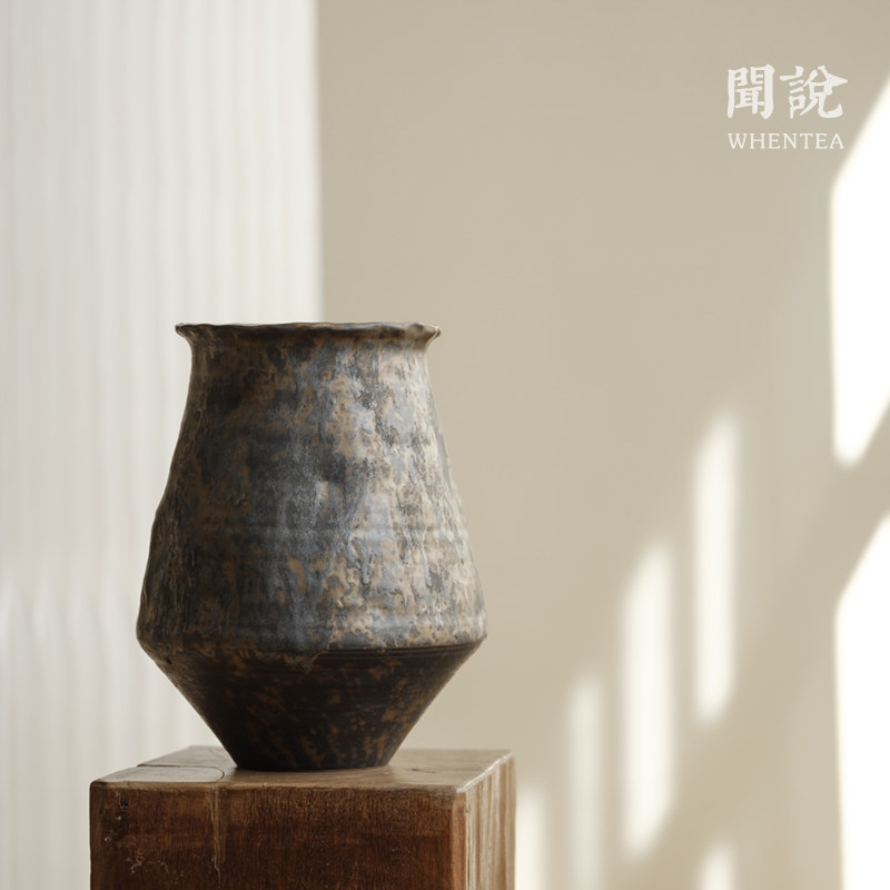 闻说日式侘寂风纯手工大花瓶 景德镇陶艺茶空间花器摆件茶道具