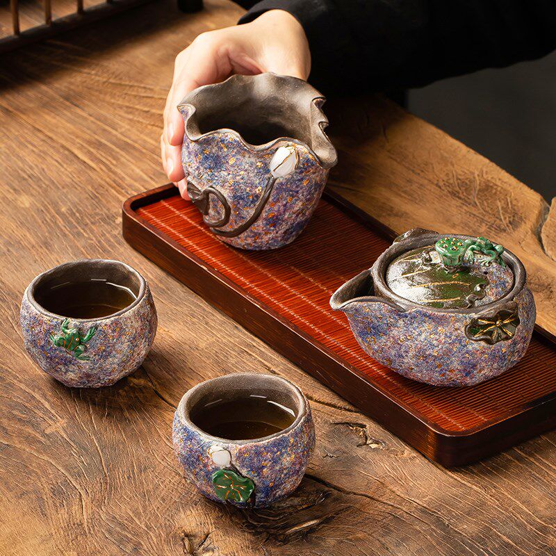 匠仙日式岩矿斑斓公道杯纯手工创意荷花分茶器茶具粗陶匀杯茶海