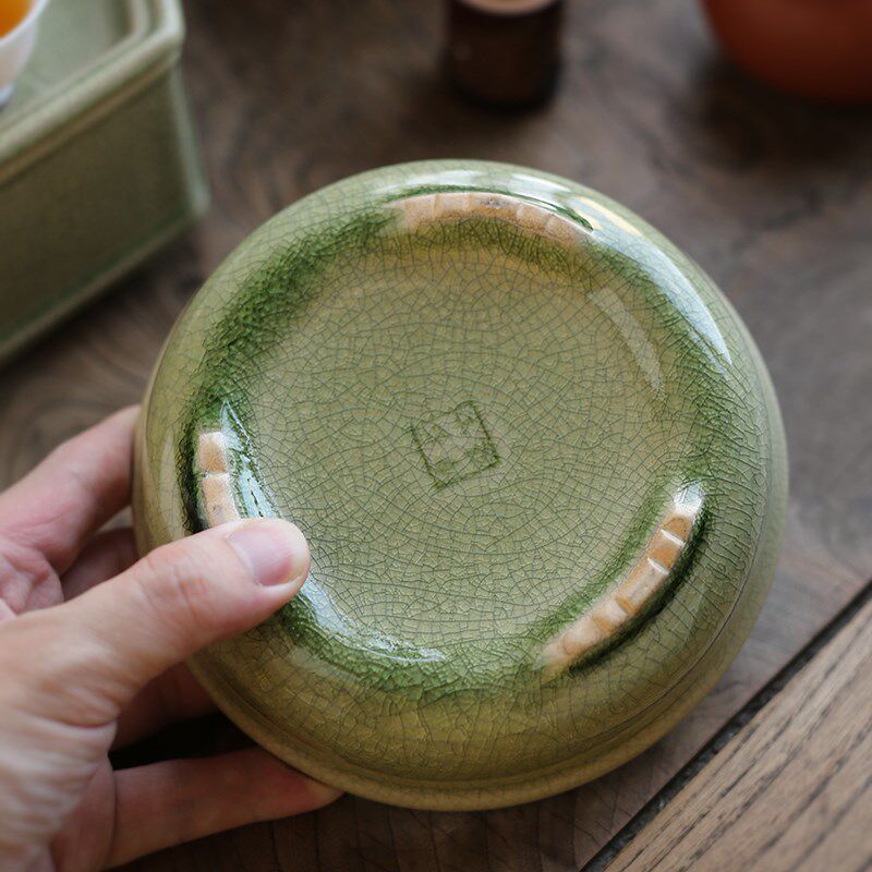 玩物集漳州窑绿釉壶承开片养茶壶托干泡台托盘仿古潮汕工夫茶杯钵