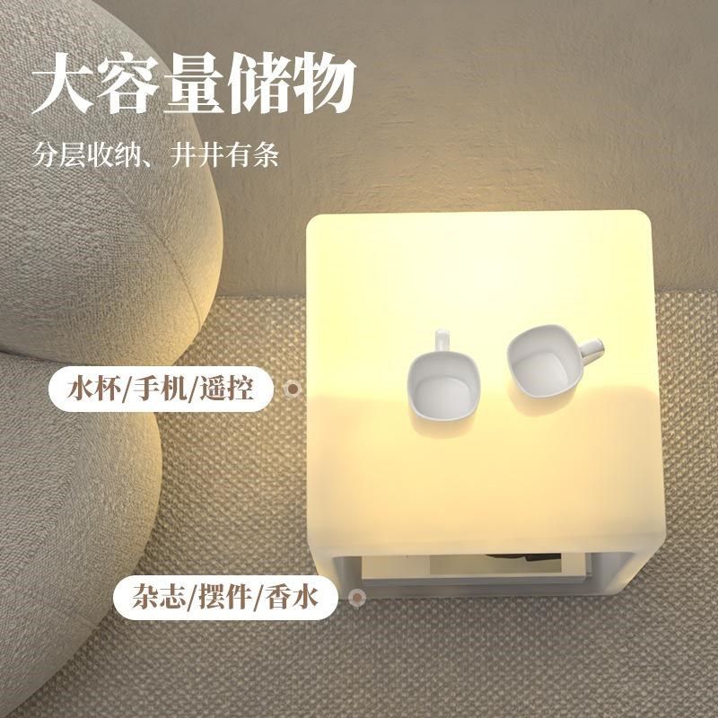 轻奢风卧室多功能储物台灯网红奶油风高级感客厅沙发边几落地装饰
