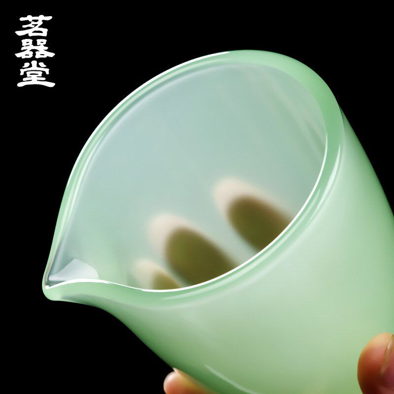 汝青玉瓷公道杯分茶器茶海倒茶器琉璃玻璃仿玉石功夫茶具配件浅绿图片