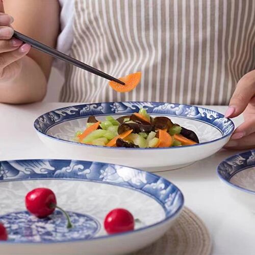 青花瓷盘子商用菜盘大号饭盘大圆盘陶瓷餐具深盘子家用菜碟小号