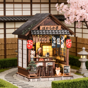 怡然居酒屋DIY书立和风微缩模型手工拼装带灯创意摆件礼物