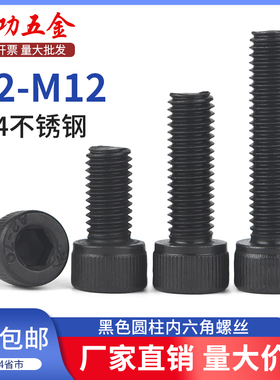 SZ 黑色304不锈钢圆柱内六角螺丝钉加长杯头螺栓M3M4M5M6M8M10M12