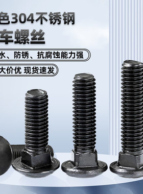 黑色304不锈钢马车螺丝半圆头方颈大扁头货架螺栓M3-M12A208