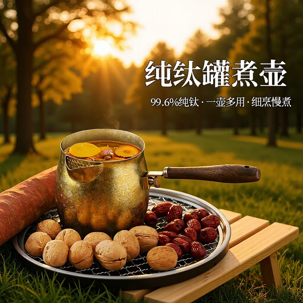 纯钛户外围炉煮茶锅煮水壶过滤茶隔罐煮茶罐广式陈皮花茶壶茶道