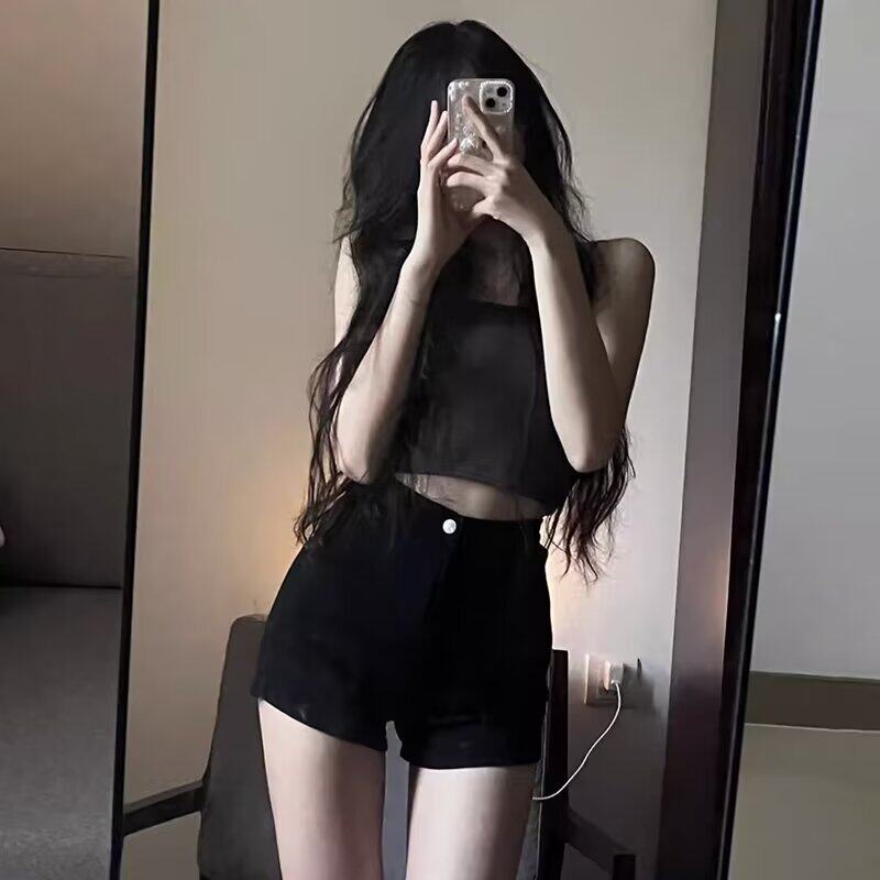 高腰黑色牛仔短裤女夏季薄款年新款小个子辣妹热裤设计感显瘦
