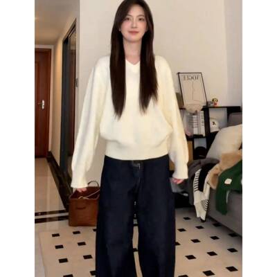 20CBM5953625新款高级底感灰色v针织领毛衣女秋冬季慵懒宽松搭内