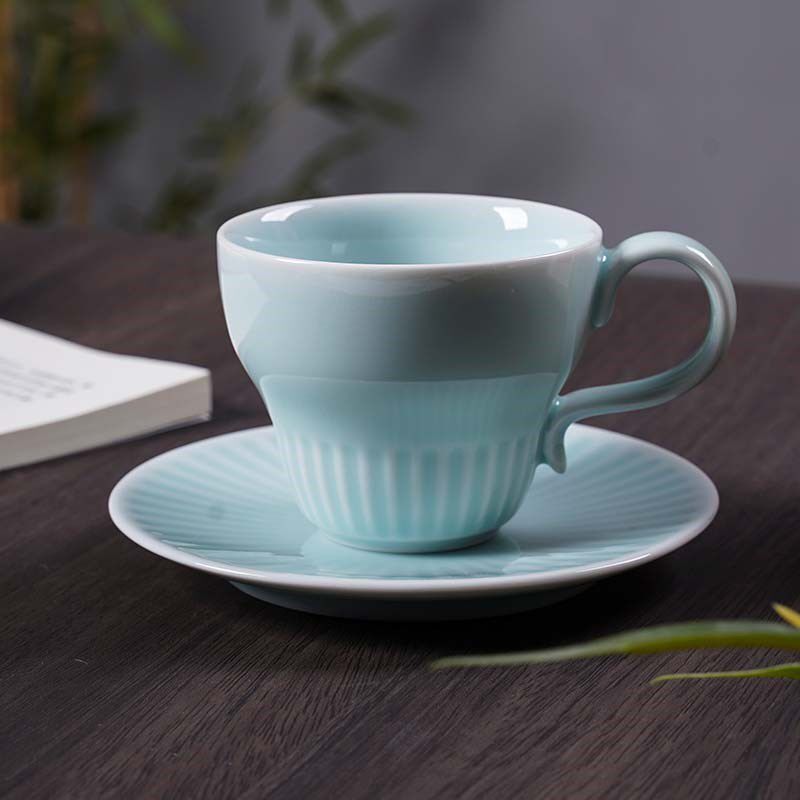 青瓷咖啡杯陶瓷杯碟下午茶家用英式轻奢牛奶杯早餐杯高档精致日式