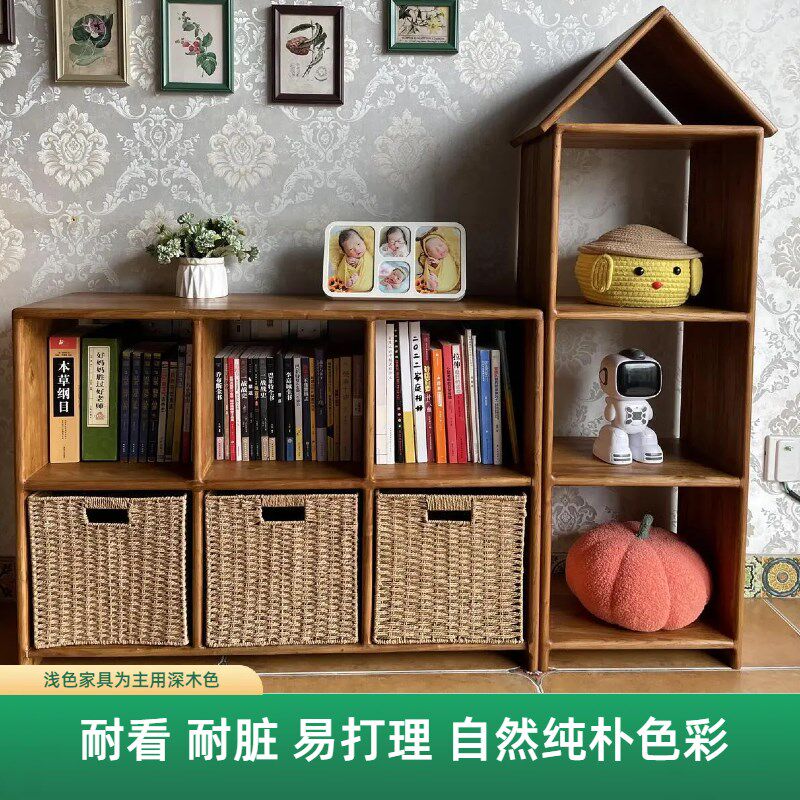 儿童实木书柜组合柜电视柜书架家用客厅多功能组合格子柜收纳柜