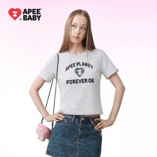 APEE正肩爱心迷彩短袖T恤女