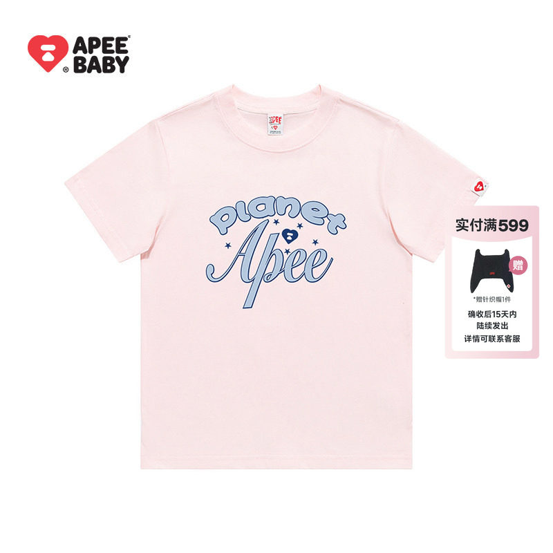 APEE浅粉色字母印花短袖T恤图片