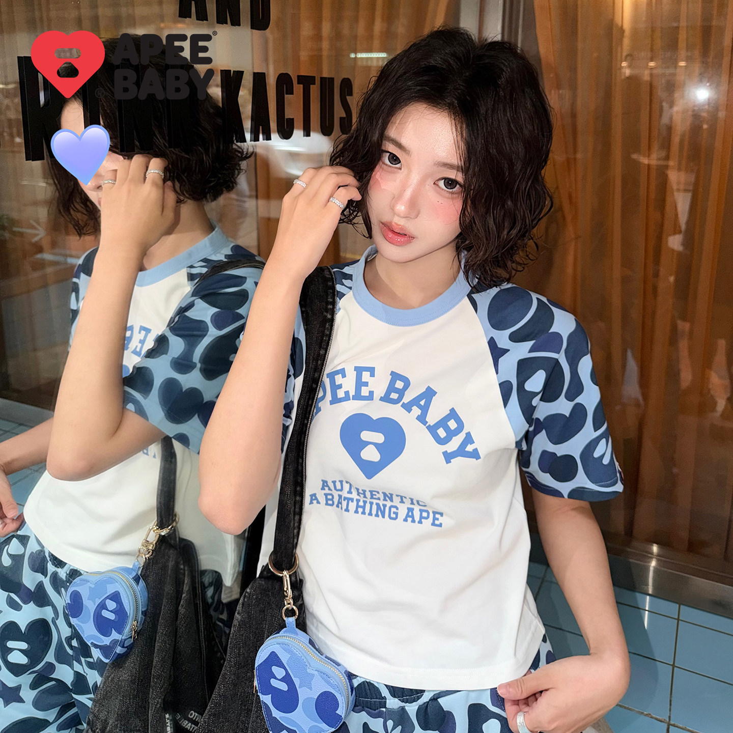 BAPE SS26 APEE by A BATHING APE短袖辣妹感迷彩多巴胺撞色T恤图片