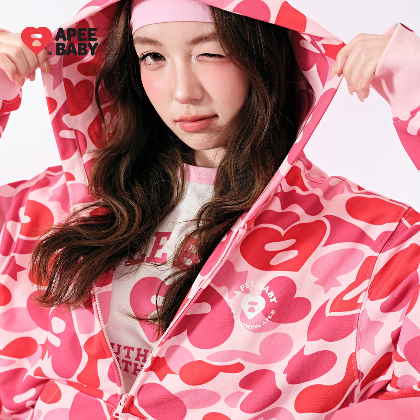 BAPE SS26 APEE by A BATHING APE迷彩连帽卫衣甜美风少女开衫长