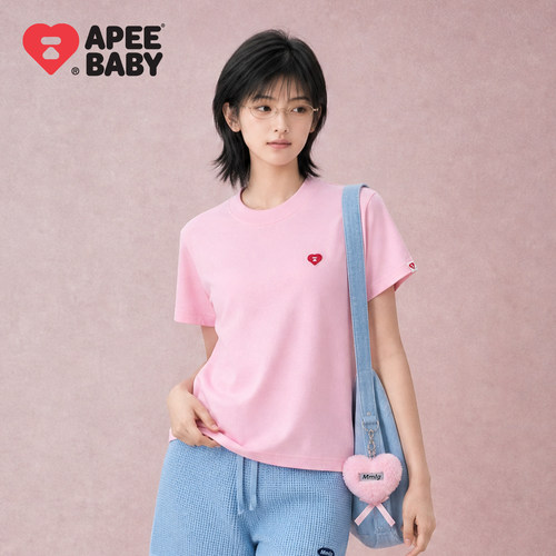 APEE正肩百搭修身甜美短袖T恤女