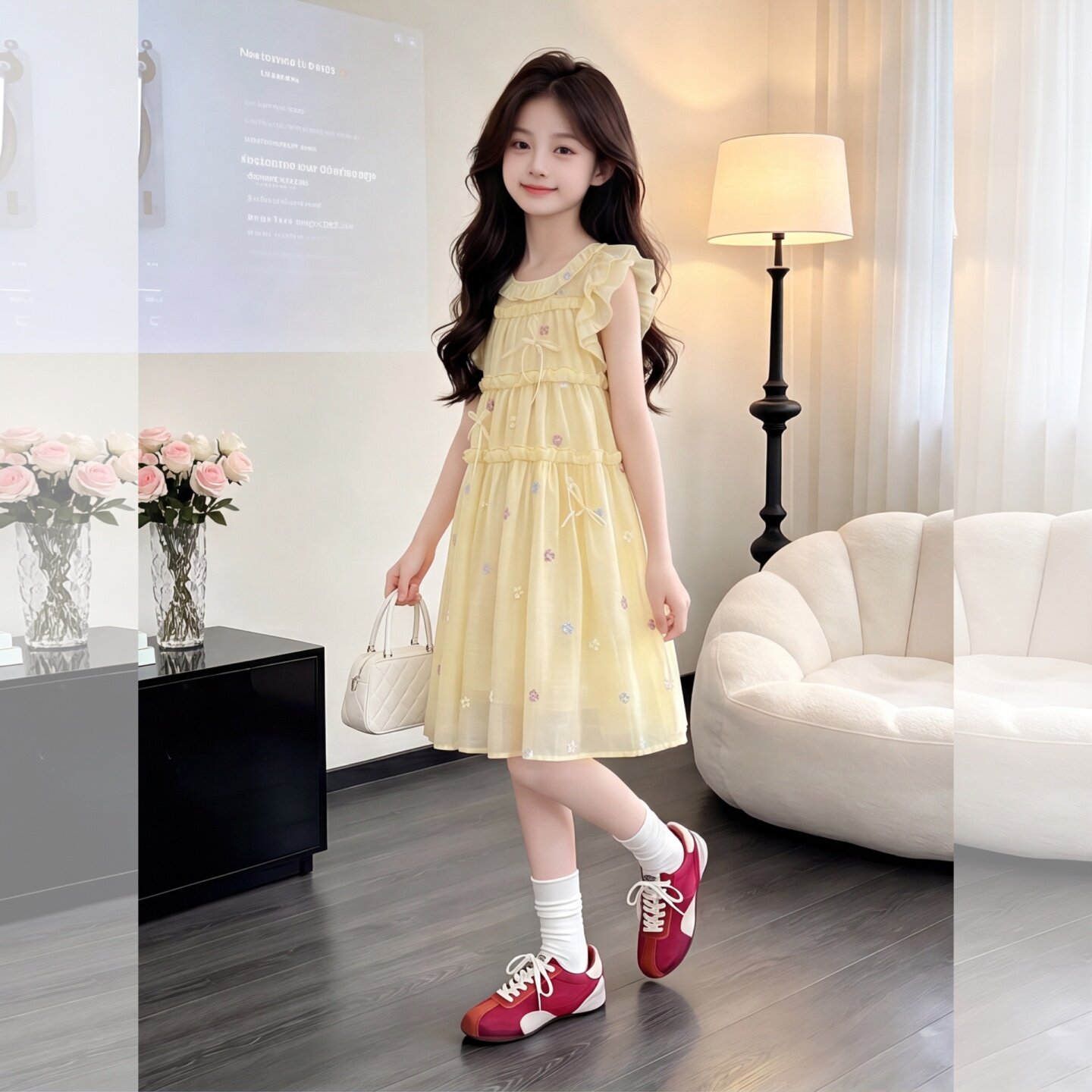 女童连衣裙夏季2026新款洋气夏装儿童裙子网红女孩好看飞袖公主裙