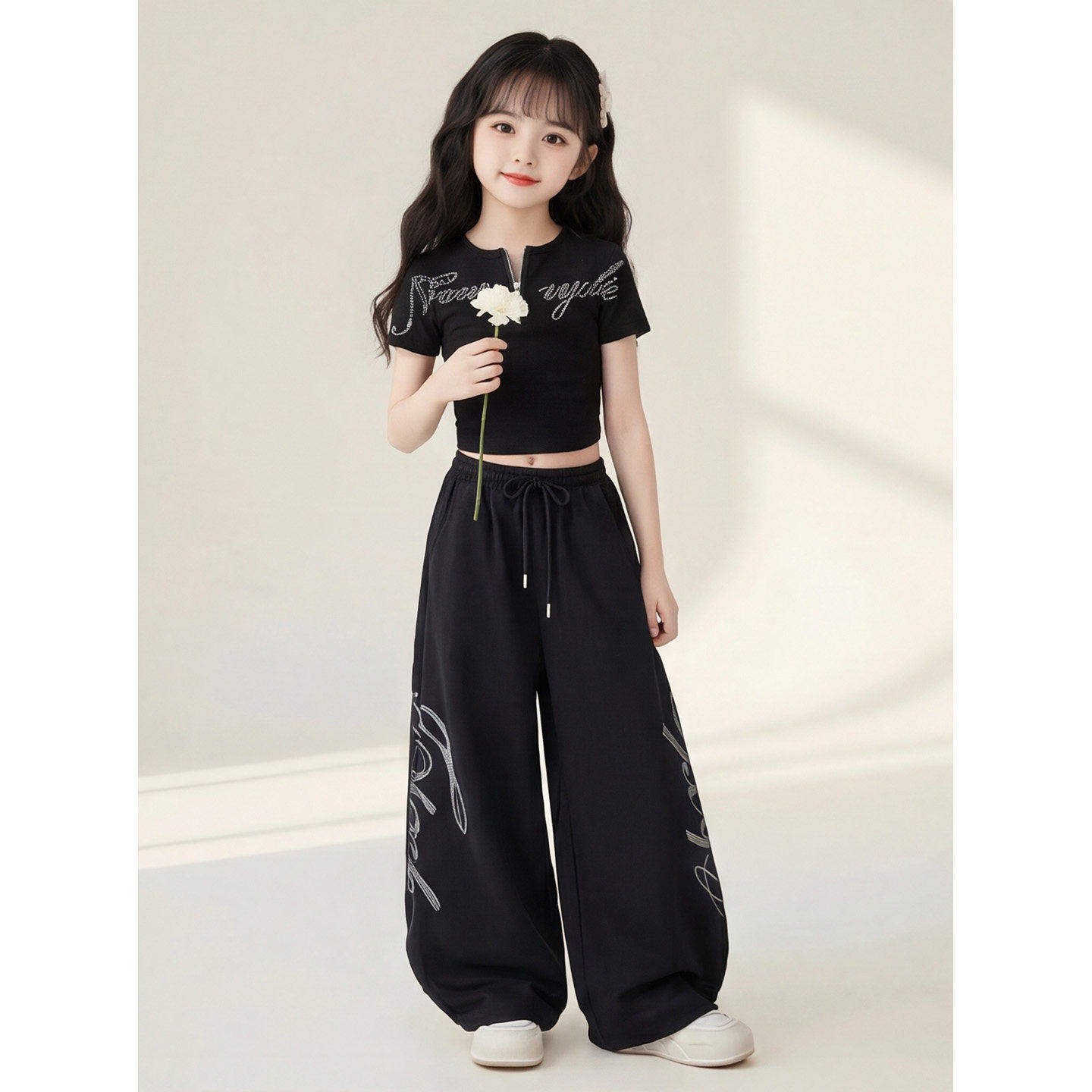 女童爵士舞服装烫钻露脐JAZZ舞蹈