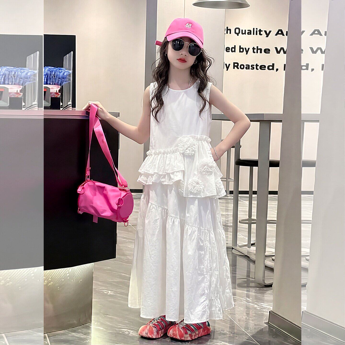 女童夏季蛋糕裙两件套2026新款女孩韩版洋气不规则上衣半身裙套装