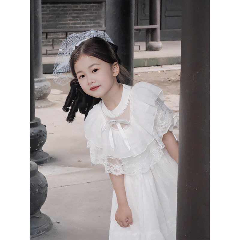 留洋大小姐服装儿童连衣裙千金穿搭生日礼服长裙子白色女童公主裙