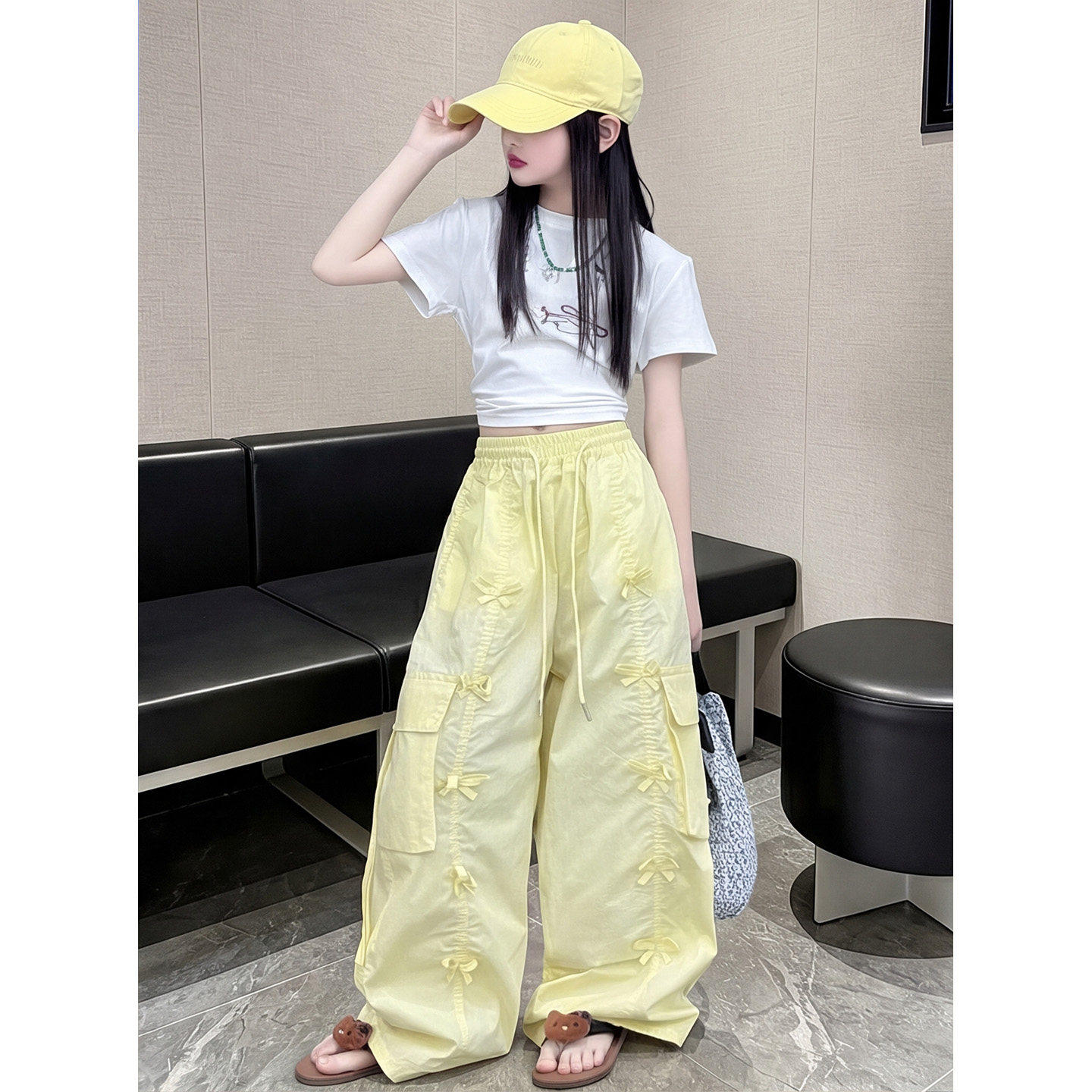 女童夏装蝴蝶结裤子薄款2026新款女孩洋气宽松工装裤大童夏阔腿裤