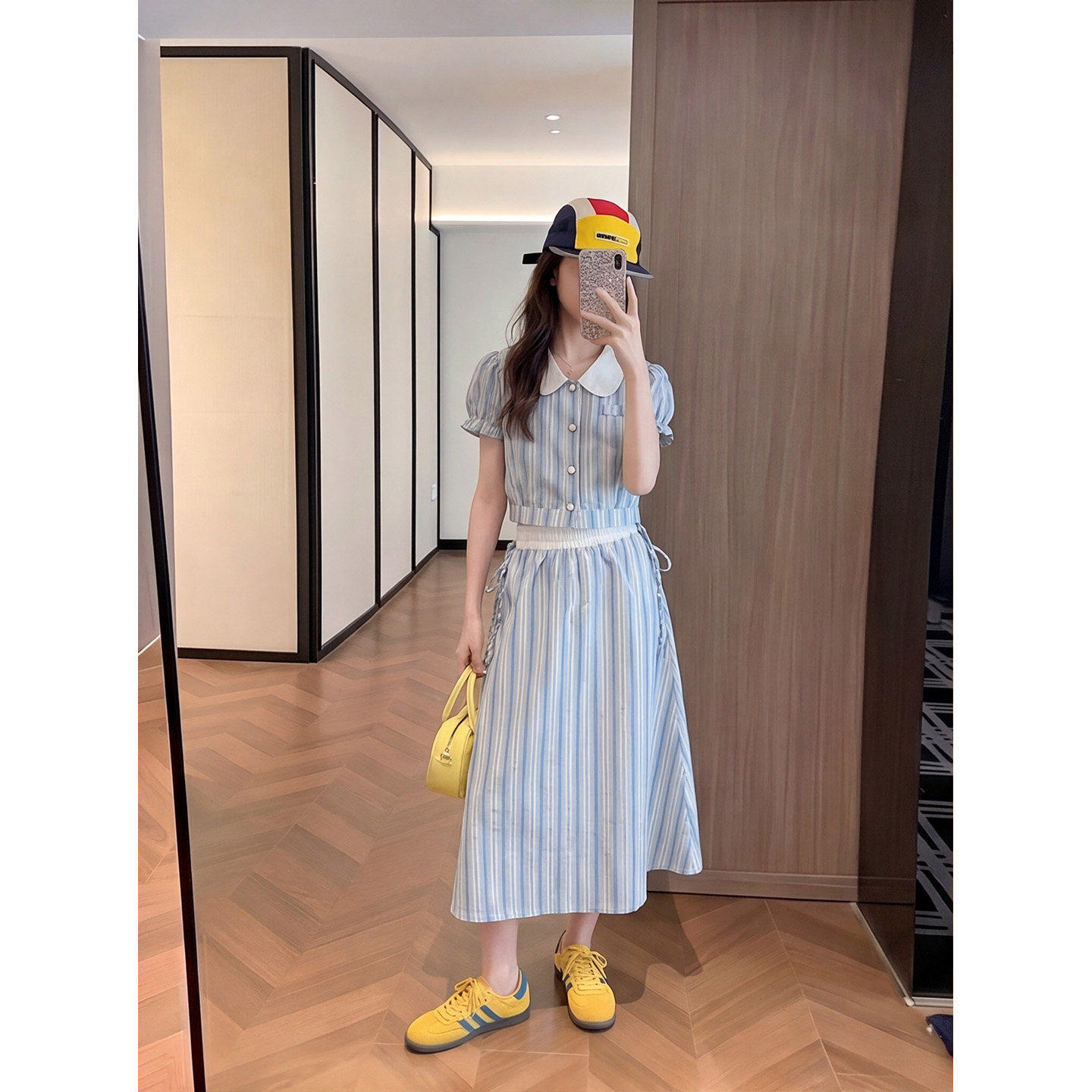 夏款韩版条纹时尚百搭娃娃领衬衫