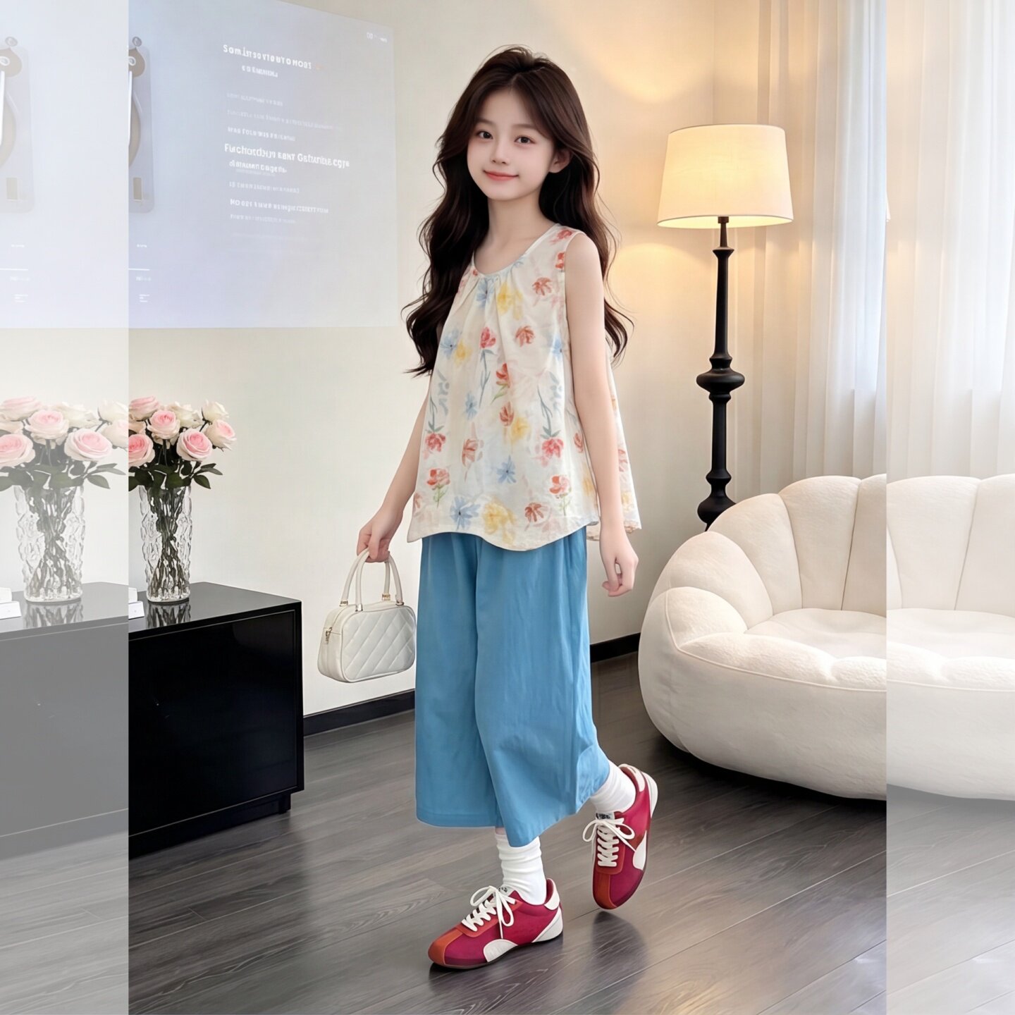 童装女童夏季休闲套装2025新款洋气薄款女孩夏装无袖阔腿裤两件套