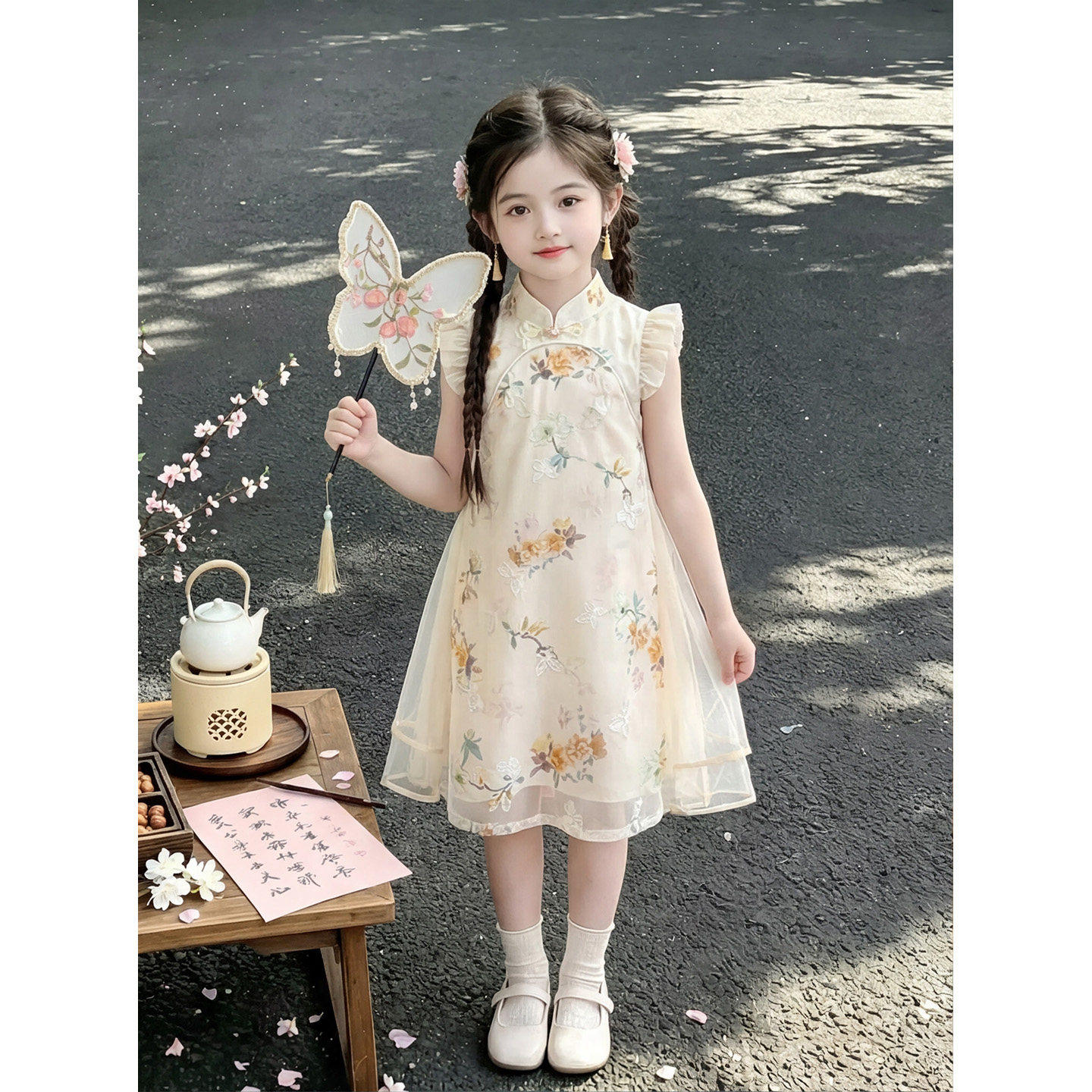 女童夏季连衣裙公主风碎花飞袖女