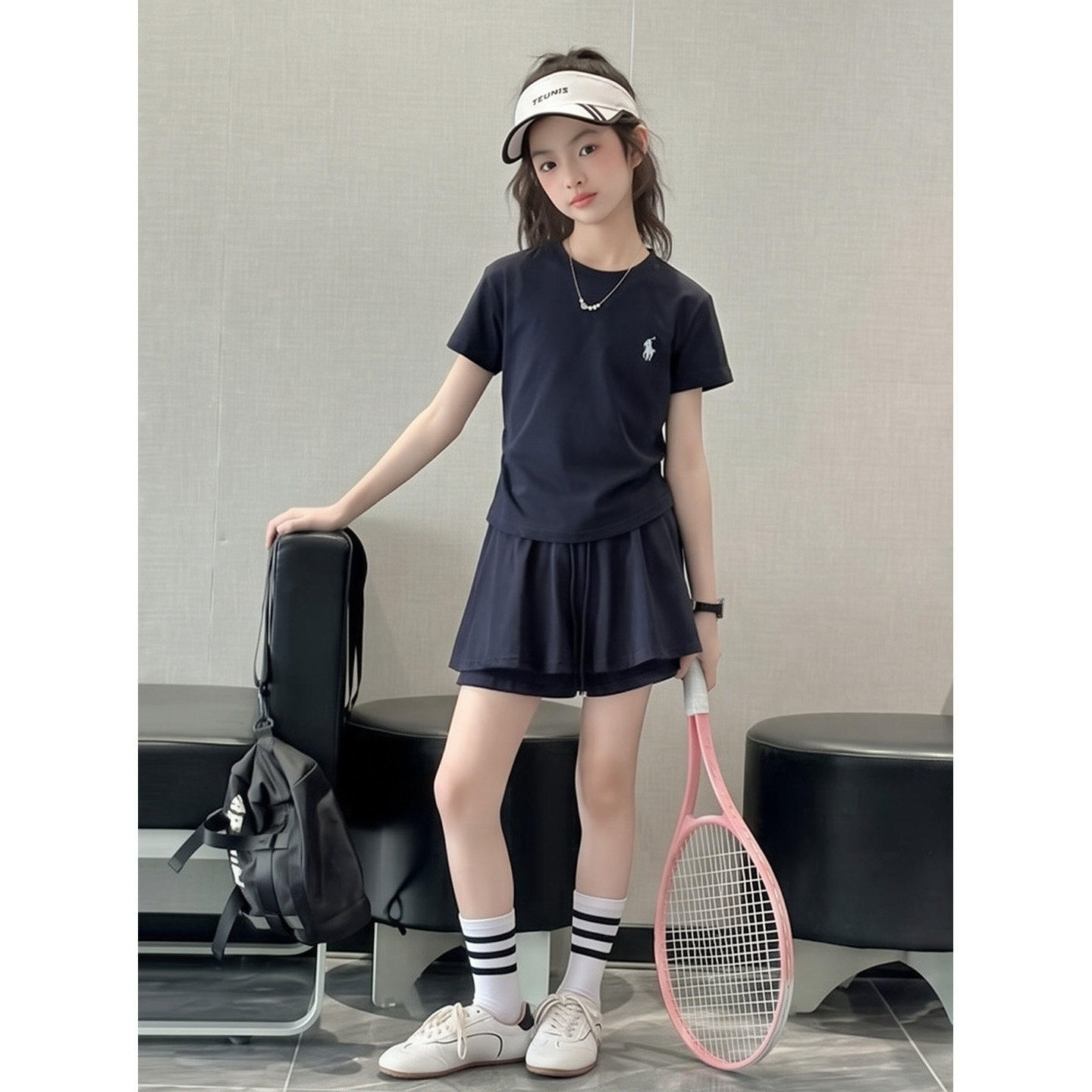 女童夏装短袖polo衫裙裤套装洋气儿童夏季网球运动休闲两件套时髦