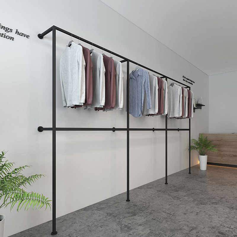 服装店展示架卧室衣帽间架子上墙上金属简K易衣柜双层陈列货架定
