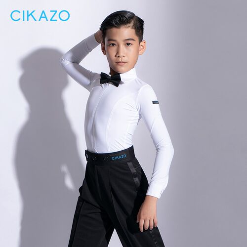 茜卡索 拉丁舞服男童秋冬舞蹈比赛服男生白色长O袖衬衫规定服G708