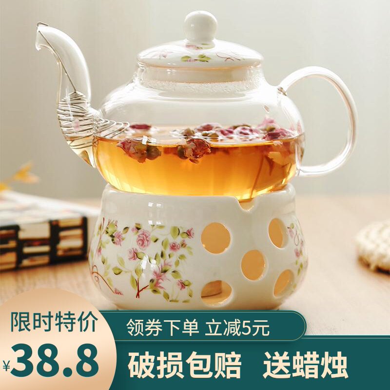 陶瓷花茶壶 花茶具透明杯玻璃花草水果花果O茶壶耐热蜡烛加热套装