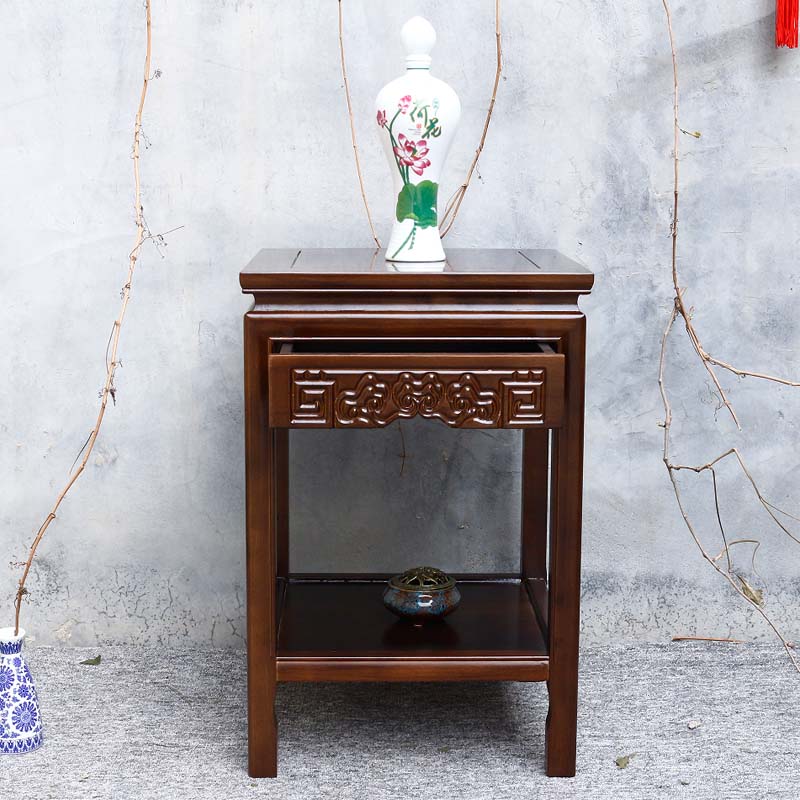 胡桃色中式实木o花架桌子榫卯结构榆木花几边几