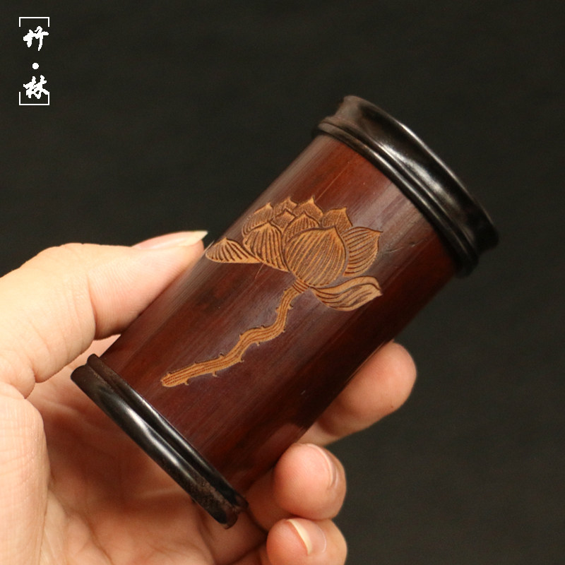 精品真宗a广西拆房老煤竹茶叶罐纯手工制作便携式小茶仓一泡茶叶