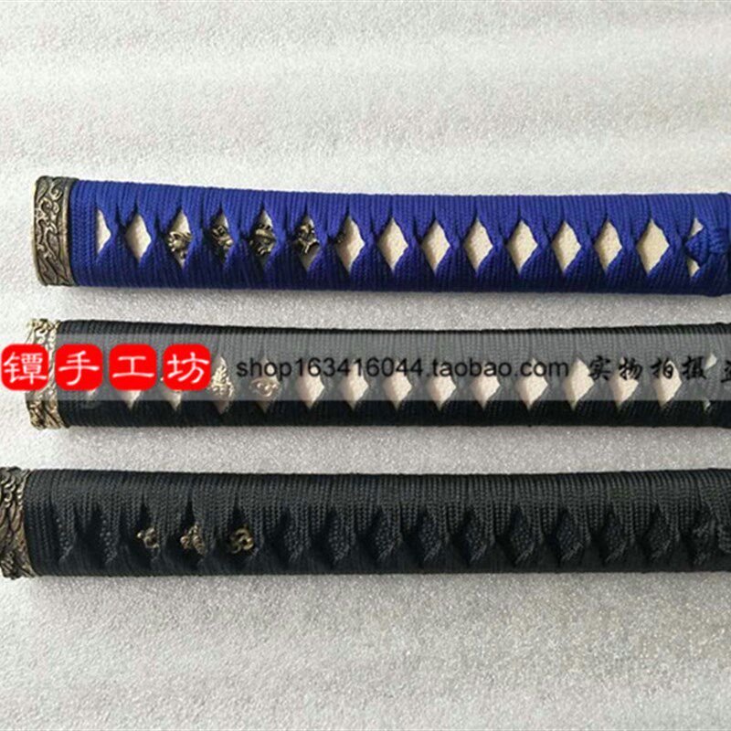 铜柄头缘头蓝j色棉绑绳 真鱼皮青皮木 手工刀柄装具