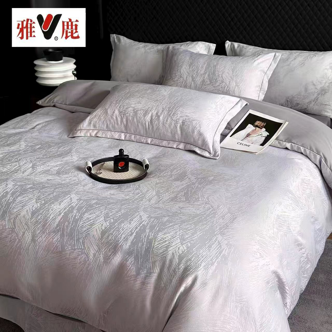雅鹿金丝银线新款高奢宋锦缎大提花四件套双人床上【熊猫甄选】